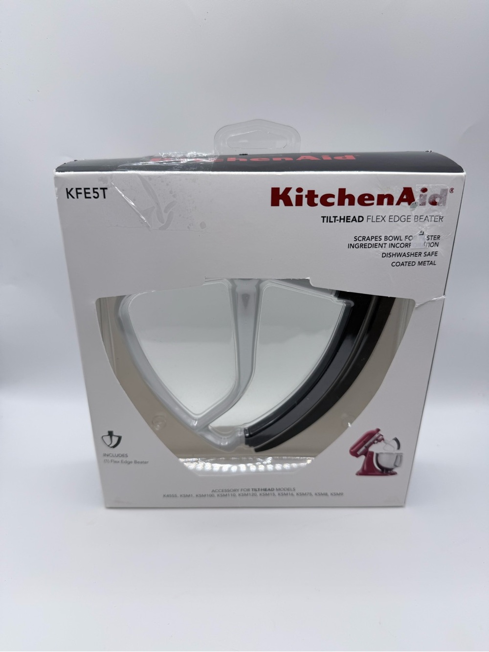 New KitchenAid KFE5T Flex Edge Beater Attachment for 4.5 & 5 Qt Tilt-Head Mixers